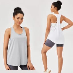 PofyBofy Racerback Crew Neck Loose Quick Drying Elastic Sleeveless Shirts Fitness Running Yoga Gym Tank Tops Sportwear for Women