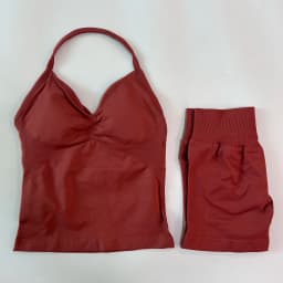 No Logo 2Pcs Gym Set Women Backless Tank Tops High Waist Scrunch Seamless Shorts Gym Suit Fitness Clothes Activewear Workout Set
