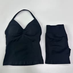 No Logo 2Pcs Gym Set Women Backless Tank Tops High Waist Scrunch Seamless Shorts Gym Suit Fitness Clothes Activewear Workout Set