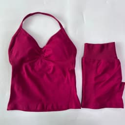 No Logo 2Pcs Gym Set Women Backless Tank Tops High Waist Scrunch Seamless Shorts Gym Suit Fitness Clothes Activewear Workout Set