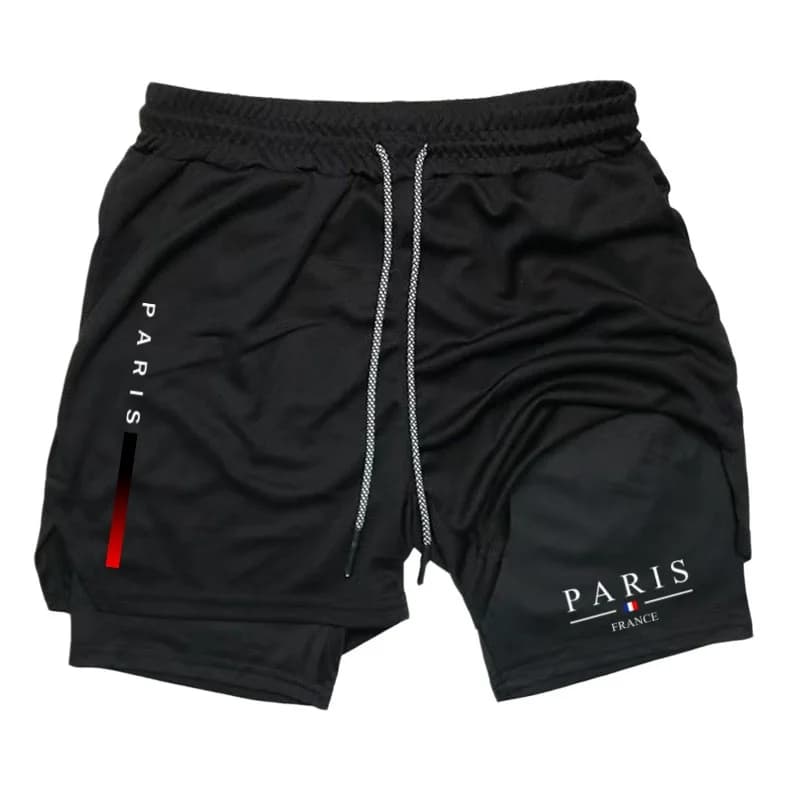 Summer Breathable 2-in-1 Double Layer Shorts Mens Elastic Compression Quick Dry Multi-functional Moisture Absorbing Performance