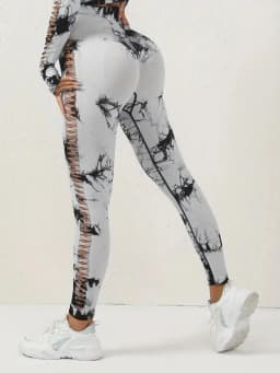 Women's High Waist Tie Dye Peach Butt Lifting Pants Sexy Cutout Breathable Stretchy Slim Fit for Workout Training