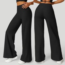 Women Wide-leg Yoga Pants High Waist Stretchy Solid Color Leggings Running Workout Casual Sports Straight-Leg Pants Femme
