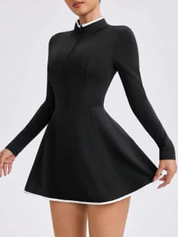 Women's solid color stand up collar zipper tennis skirt, outdoor sports skirt