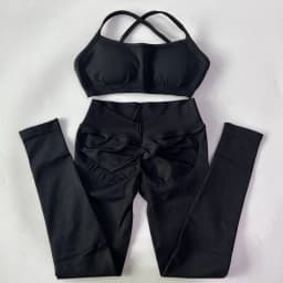 2 Pieces Gym Set For Women Clothes Seamless Scrunch Yoga Leggings Set Backless Sports Bra Fitness Workout Top Yoga Set Outfits