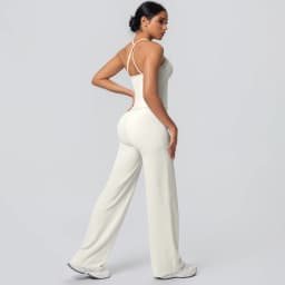 2Pieces Solid Color Gym Sports Yoga Set for Women Sexy Beautiful Back Strap Vest Workout Top Breathable Wide Leg Pants Yoga Suit