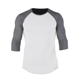Plain Fitness Three Quarter Sleeve Shirt Mens Training Clothing Cotton Breathable T-shirt Slim Fit Gym Bodybuilding Muscle Tops