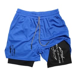Solo Leveling Print 2in1 Running Workout Shorts for Men Gym Performance Compression Shorts with Phone Loop Athletic Activewear