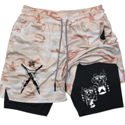 Men's Compression Shorts Anime Demon Slayer Print Beach Shorts Gym Fitness Running Quick Dry Short Pants Summer Print Sportswear
