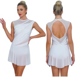 Women Figure Skating Dress Modern Lyrical Dance Gymnastics Acrobatics Clothes Sleeveless Shiny Rhinestones Mesh Leotard Tutu