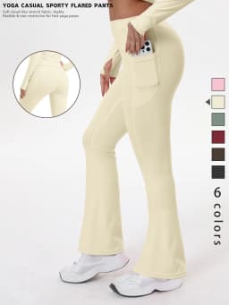 Women's Bell-bottom Yoga Leggings With Pockets Tummy Control High Waist Workout Pants Gym Running