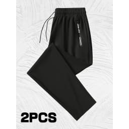 2 Pieces Men's Quick-drying Breathable Sweatpants High Elastic Nylon-Spandex Fabric Straight Gym Running Pants Man Trousers