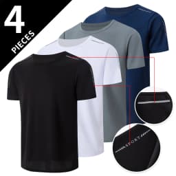 4/1 Pcs Men's Summer Multicolor Quick-drying Sports Short Sleeve Loose Breathable Fitness Running Badminton T Reflective Strip