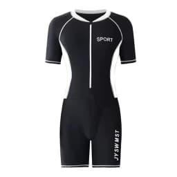 Men Summer One-Piece Swimsuit Color Block Bathing Suit Beach Swimwear Round Neck Short Sleeve Front Zipper Jumpsuit for Surf