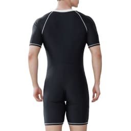 Men Summer One-Piece Swimsuit Color Block Bathing Suit Beach Swimwear Round Neck Short Sleeve Front Zipper Jumpsuit for Surf