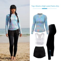 Nu-June Surfing Shirts Long Sleeve Women UPF50+ Rash Guard Swimwear Breathable Slim Fit Quick-Dry Bathing Suit Beachwear Set