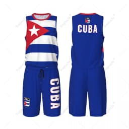 Men Cuba Flag Basketball Jersey Set Mesh Shirt & Pants Sleeveless