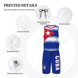 Men Cuba Flag Basketball Jersey Set Mesh Shirt & Pants Sleeveless
