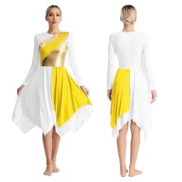 Women Long Sleeve Modern Lyrical Dance Dress Ballroom Dancing Church Choir Liturgical Praise Worship Stage Performance Dancewear