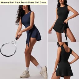 VITALINOVO Tennis Dress for Women with Built in Shorts Womens Athletic Dresses Sleeveless Boat Neck Active Workout Skort Dress