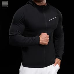 Men Zip Standing Collar Hoodies Top Stretch Slim Long Sleeve Running Fitness Jacket Gym Jogging Tee Bodybuilding Training Shirts