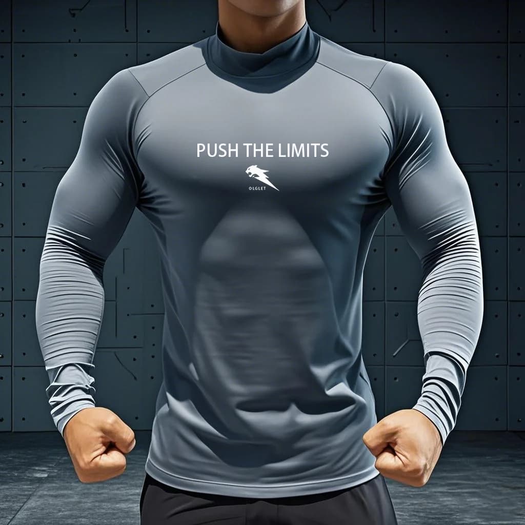 Autumn New Sports Shirt Men High Neck Compression Shirt Long Sleeved Training Top High Stretch Undershirt