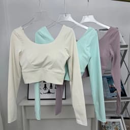 Women's Yoga Wear Long-Sleeve Fixed Bra Pad Fitness Pilates Running Sports Top Training Apparel