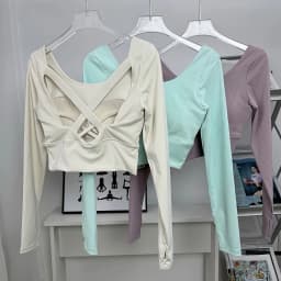 Women's Yoga Wear Long-Sleeve Fixed Bra Pad Fitness Pilates Running Sports Top Training Apparel