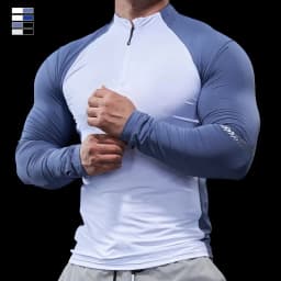 Men Autumn Winter Tights Fitness Clothes POLO Shirts Half-zip Running Clothes Long-sleeved Quick-drying Stretchy Sports Thin