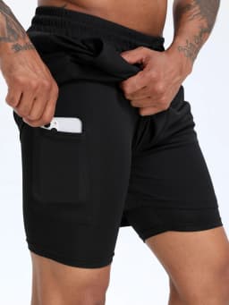 2-in-1 Men's Performance Running Shorts - Moisture-Wicking, Compression Support With Secure Zipper Pocket For Gym & Training