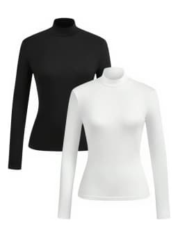 Women's high-neck brushed fitted long-sleeved basic layer T-shirt set, suitable for autumn/winter wear
