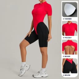 Women's Gym Workout Clothes Jumpsuits Color Block Yoga Bodysuit with Zipper Open Back Butt-lifting Outdoor Fitness Activewear