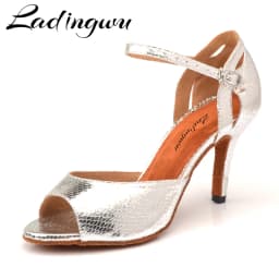 Ladingwu Women's Silver Snake PU Latin Dance Shoes Ballroom Salsa Sandals for Party Performance