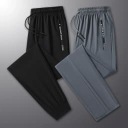Summer New High Quality Ice Silk Pants For Men's Feet Tie Sports Elastic Quick Drying Sweat-absorbing Straight Leg Pants 2PCS
