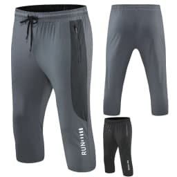 3/4 Pants Compression Spandex Runnining Quick Dry Gym 7 Points Pant Zipper Pockets Joggings Sweatpant Training Cropped Pants