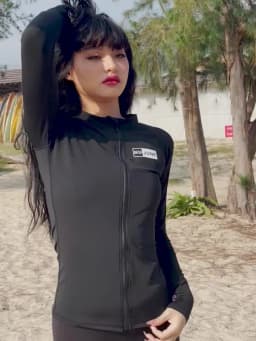 Nu-June Women Surf Top Rashguard Swimming Suit Long Sleeve Zipper Rash Guard Surfing UPF50+ Swimsuit Quick-Dry Top Beachwear