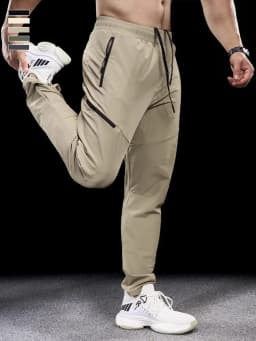 New Autumn Winter Men Quick-drying Sports Casual Trousers Gym Fitness Running Training Clothes Micro-elastic Zipper Pocket Pants