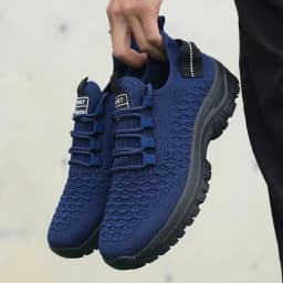 Men's Bright Yellow Outdoor Sneakers Breathable Mesh Construction Shock Absorbing Sports Shoes Stylish Trendy Adventure Footwear