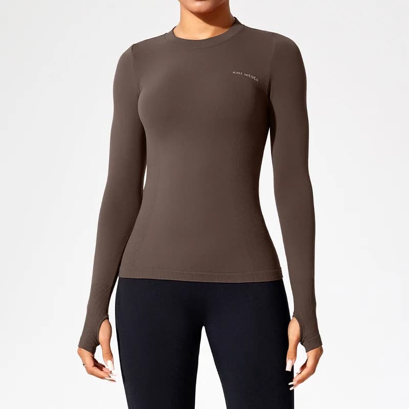 Women's Seamless Workout Top Long Sleeve, Slim Fit Running Shirt, Tummy Control Yoga Fitness Tee