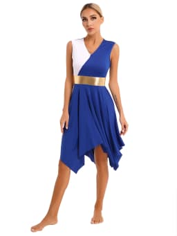 Women Color Block Modern Liturgical Dance Costumes Church Worship Praise Dancewear Stage Performance Costume Lyrical Dance Dress