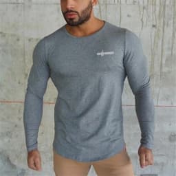 Autumn Slim Fit Sport Fitness Running Shirts Men Cotton Breathable Long Sleeve T-shirt Gym Bodybuilding Training Casual Clothing