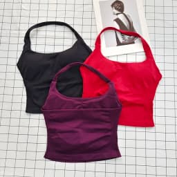 Women's Square Neck Deep Open Back Halter Bralette - Thick Straps, Slim-Fit, Removable Pads, Outerwear-Friendly Casual Top