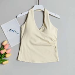 Women's Sexy V-Neck Nude Sports Bra Hanging Neck Breathable Gym Top Active Wear Fitness Yoga Vest Hanging Neck Design Yoga Bra