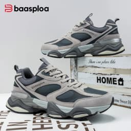 Baasploa Men Walking Shoes Comfort Leather Upper Casual Chunky Sneakers Male New Fashion Sport Shoes Cushioning Non-Slip