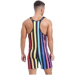 Mens Swim Bodysuit Striped Leotard Wrestling Singlet One Piece Swimsuit Beachwear Boxer Shorts Rompers Bodybuilding Shapewear