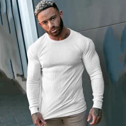 Running Long Sleeve Plain Gym T-Shirts Mens Fitness Slim Fit Sports Strips Shirts Knitted Breathable Quick Dry Autumn Clothing