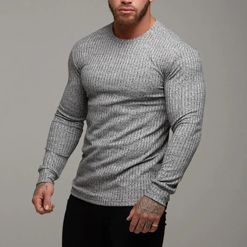 Running Long Sleeve Plain Gym T-Shirts Mens Fitness Slim Fit Sports Strips Shirts Knitted Breathable Quick Dry Autumn Clothing