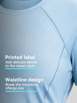 Plus Size Yoga Top Light Blue Waist Shaping Curved Hem Soft Reflective Label Fitness Casual Tee
