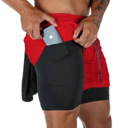 Men's Double Layer Fitness Shorts 2 in 1 Men Fitness Gym Training Sports Shorts Quick Dry Workout Jogging Double Deck Summer