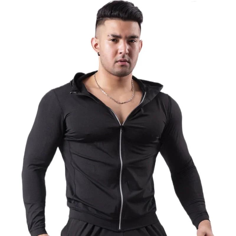 Running sports jacket hooded men's fitness morning run basketball training quick drying tight fitting jacket breathable jacket